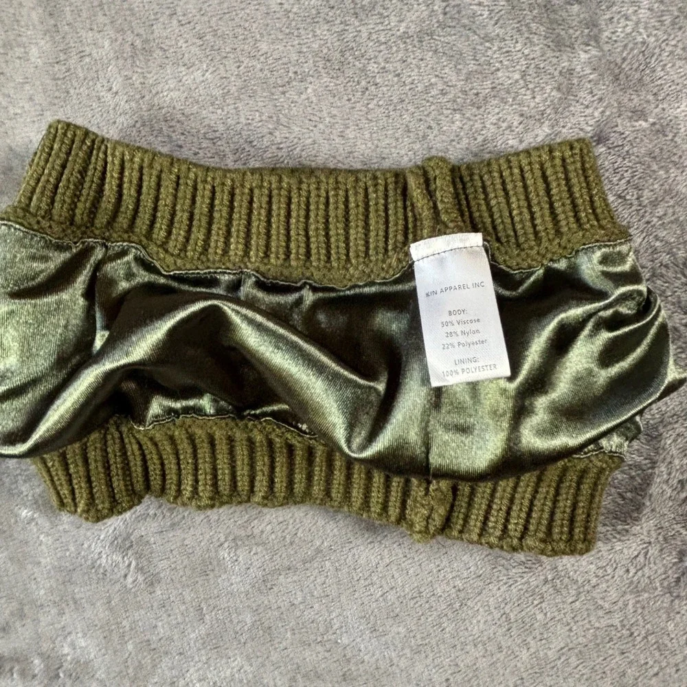 Kin Apparel Olive Green Satin Lined Ribbed Knit Headband Ear Warmer Hair Care